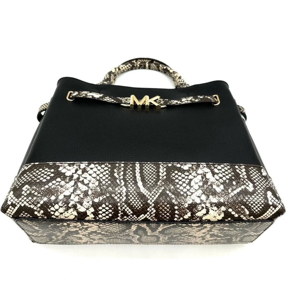 Michael Kors Reed Large Leather Belted Satchel Crossbody Bag Snakeskin - Picture 7 of 13
